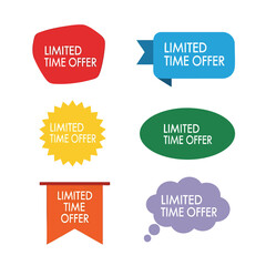 A collection of colorful, vector-based promotional badges and labels, each displaying the text "Limited Time Offer" in a clean, modern design, suitable for marketing.