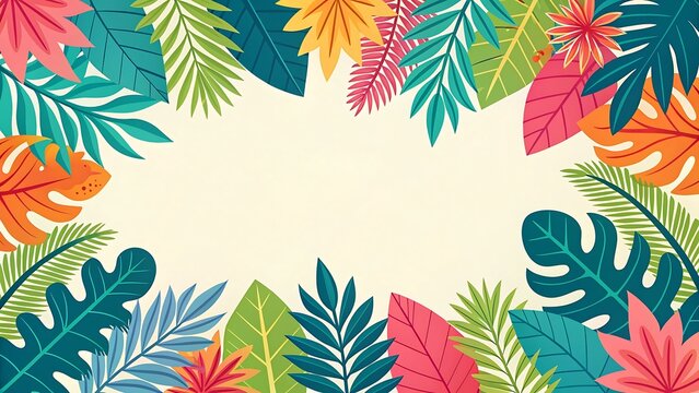 Vibrant tropical foliage border with a central empty space for text and design elements