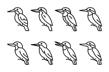 Birds In Sequence: A stylized illustration showcases a series of linear-art birds. Each bird with delicate detail, poses on its own and depicts the graceful forms of the creature.
