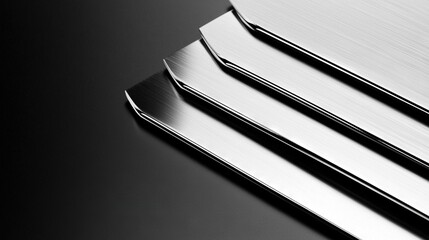   Three metal pieces on a dark table, one above the other