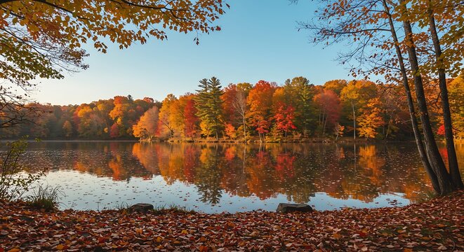 Autumn Lake Forest Reflection Landscape