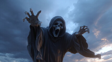 Hyperrealistic Horror Reaper Screaming to the Sky