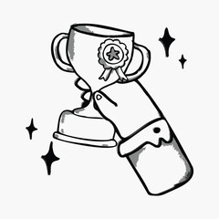 Hand with trophy doodle, illustration vector