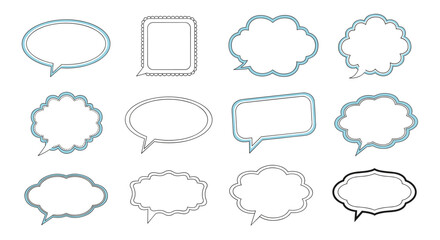 Collection of various artistic dialogue bubbles and speech balloons for communication graphics