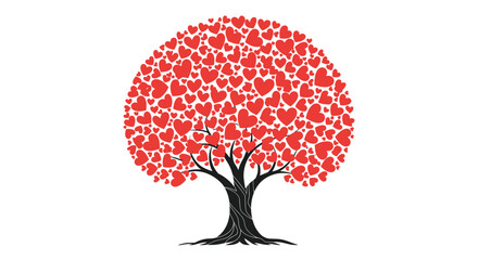 A majestic tree adorned with countless red hearts symbolizing love growth and vitality