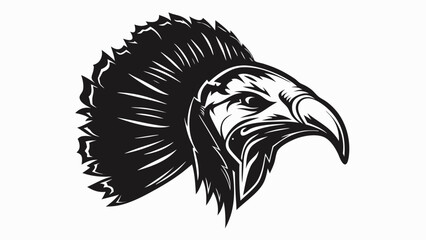 Obraz premium Illustration of a stylized condor head with detailed feathers and a sharp beak in black and white color silhouette