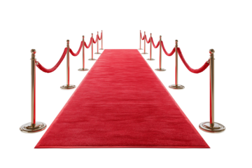 Red carpet and stairs with golden ropes, isolated on transparent background png 