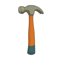 Illustration of a hammer with a wooden handle on a white background.
