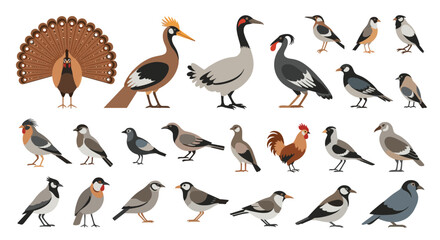Fototapeta premium A collection of diverse avian species displayed in pixel art style