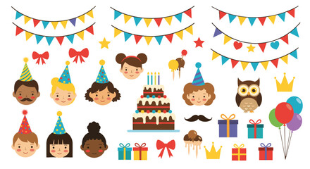Fototapeta premium Celebration party birthday decorations fun festive elements collection