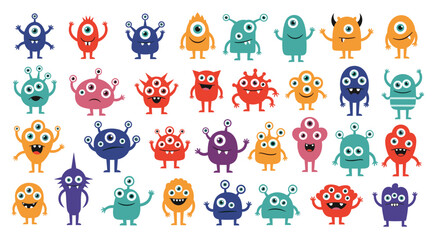 Collection of cute and colorful cartoon monsters for childrens designs