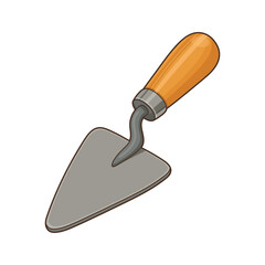 Illustration of a pointing trowel with gray blade and wooden handle.