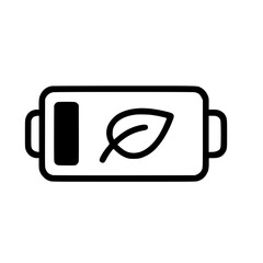 Battery icon with a leaf symbol, representing eco-friendly energy, minimalistic design, copy space