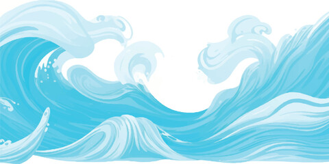 Blue Ocean Wave Illustration with Aqua Splash on White – Clean Vector Ideal for Kids Theme and Summer Design
