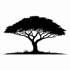 Tree Silhouette with Grass on White Background