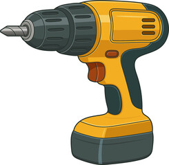 Yellow and gray power drill tool for household repairs and construction