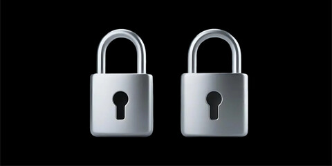 Open and closed lock icon 3d