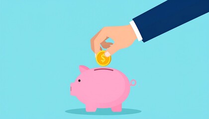 Saving money concept with hand putting coin into piggy bank, financial planning