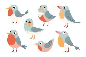 Colorful Bird Collection: A vibrant array of charming cartoon birds showcases a delightful ensemble of unique avian characters, ideal for any project. 