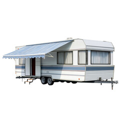  recreational vehicle with retractable awning isolated on white background