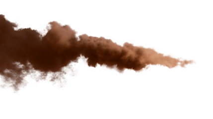  flowing plume of brown smoke isolated on white background