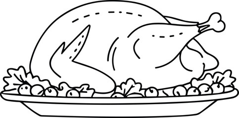 Roasted Turkey Line Art Vector – Holiday Feast Outline Illustration