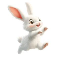 Obraz premium Playful White Rabbit Jumping with Expressive Ears