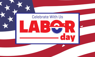 Labor Day Celebration Poster with American Flag and Gear Saw Icon &ndash; USA Workers Holiday Graphic
