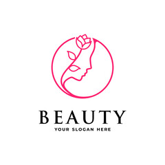elegant beauty logo abstract with woman outline and rose