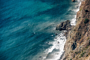 Cape Fiolent in Crimea, view of Black Sea and cliff in summer on sunny day