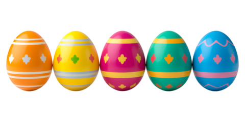 Colorful Easter Eggs with Floral Patterns, Glossy Finish on Transparent Background, Festive Graphic for Digital Media