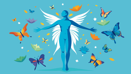 Human Figure Becoming Butterflies & Birds &ndash; Transformation Symbol