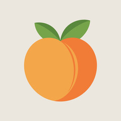 Simple flat design of a ripe orange peach with green leaves