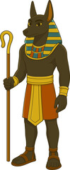 Ancient deity with canine head, adorned in traditional Egyptian clothing
