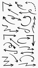 Set of simple lines hand drawn black arrows in various style. Set of simple of hand drawn black arrows. Set of simple lines hand drawn black arrows. Various of simple lines arrows collection