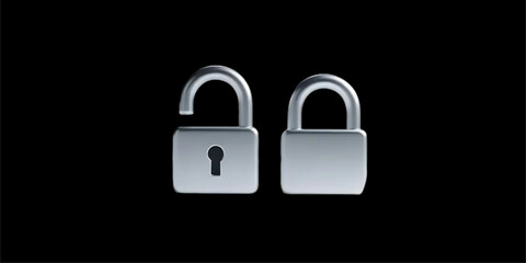 Open and closed lock icon 3d