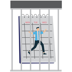 Hopeless businessman inside office Monday to Friday prison calendar. Illustration