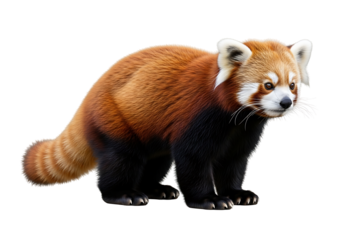 Red panda standing against a black background.