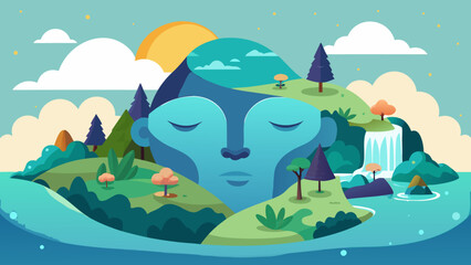 Obraz premium Island in Shape of Sleeping Face – Peaceful Landscape Fusion