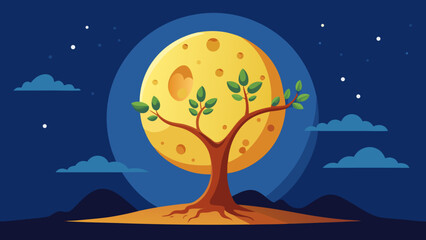 Moon Growing as Fruit on Tree – Night & Nature Surreal Fusion