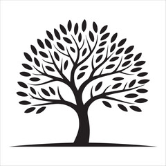 Elegant Tree Silhouette with Branches and Leaves – Transparent Background Vector Illustration