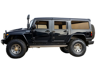 Black hummer h1 suv vehicle side profile isolated on white background PNG.AI Generated.