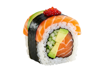 Close-up of a colorful sushi roll.