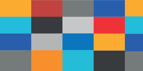 Pattern sample abstract colorful geometric figures orange, blue, red, gray.