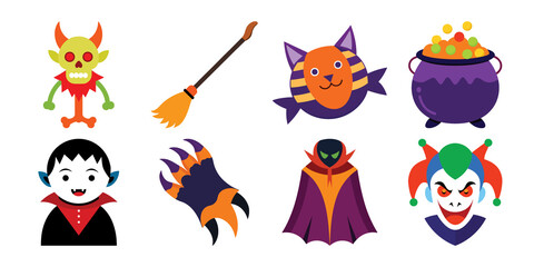 Collection colored halloween  set  vector cartoon illustration  bundle