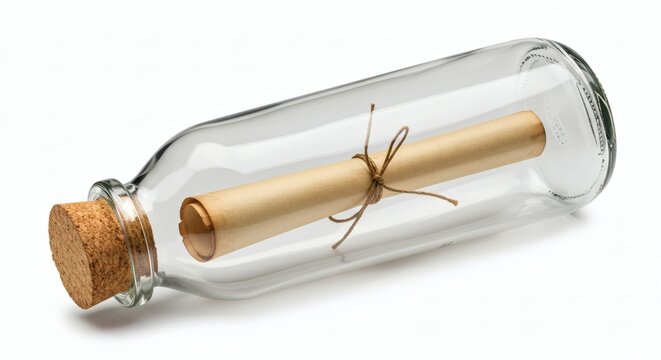 Message in bottle Secrets with hopes, and dreams isolated on white.