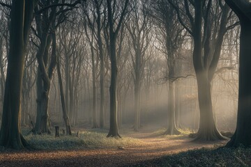 Sunbeams pierce a misty forest (1)