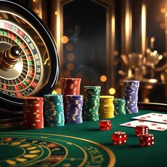 Elegant Casino Scene with Roulette Wheel and Chips