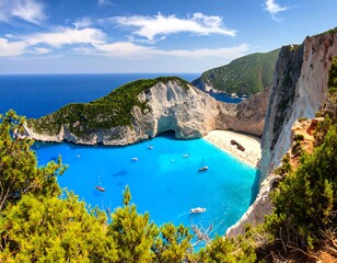 Obraz premium Stunning bay, crystal water, lush hills