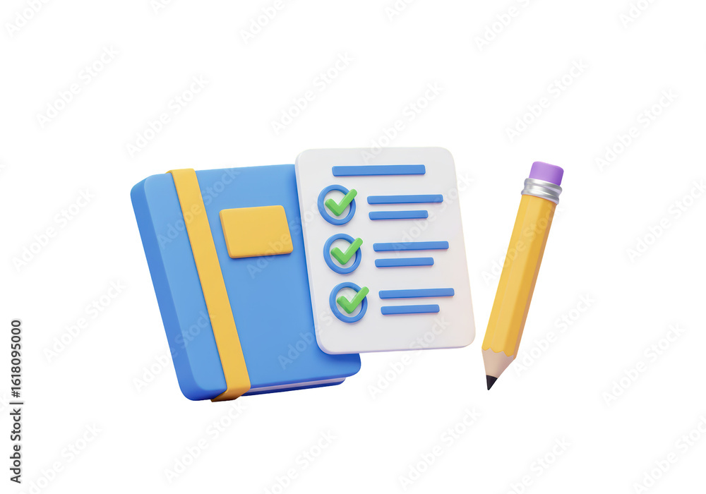 Poster isolated checklist and notebook with pencil for planning